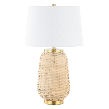 Chakrii 25" Rustic Bohemian Iron/Rattan LED Table Lamp with Pull-Chain - JONATHAN Y